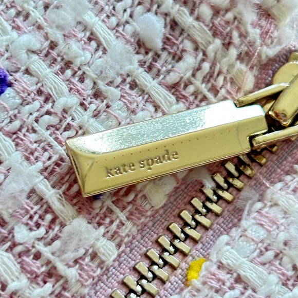 Kate Spade NY Tweed Fringe Colorful Trimmed Mini Dress Pink Puff Sleeve Size 12 - Picture 14 of 16